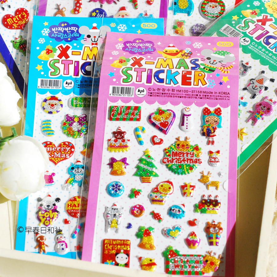 韩国进口贴纸古早圣诞可爱卡通DIY相册手帐贴画贴纸收藏绝版无补