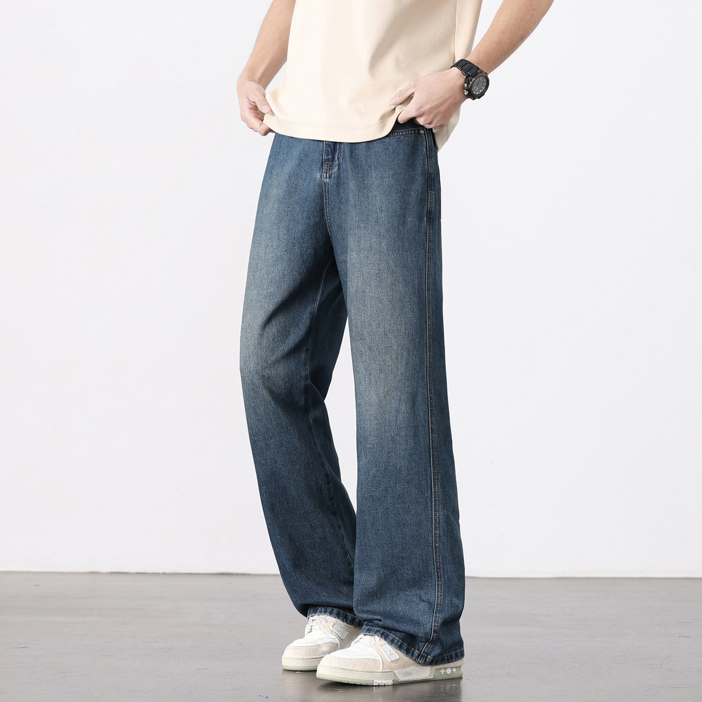 复古微喇牛仔裤男士美式高街直筒宽松夏季薄款青少年休闲喇叭长裤