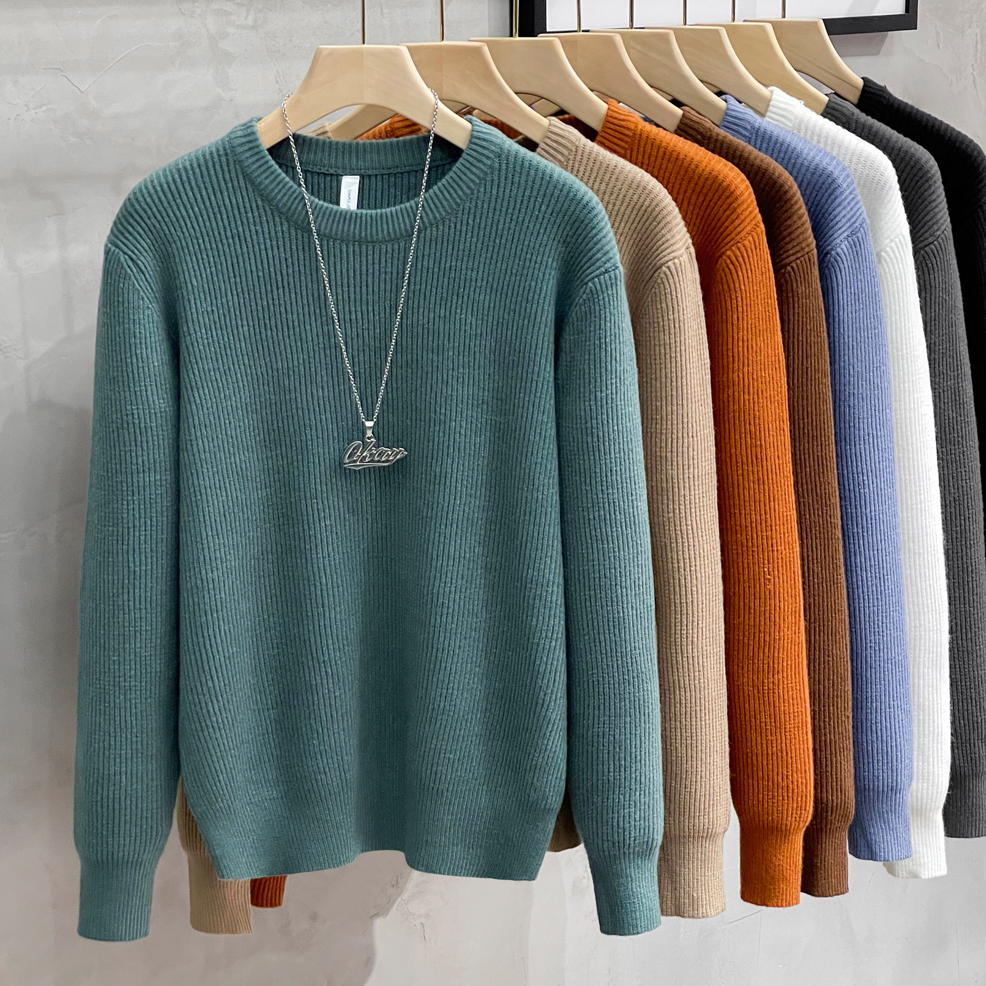 秋冬季厚款打底衫毛衣男士潮牌宽松圆领针织衫韩版慵懒风休闲外套