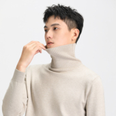高领毛衣男宽松百搭加绒加厚毛衫 男士 白色打底衫 秋冬季 翻领针织衫