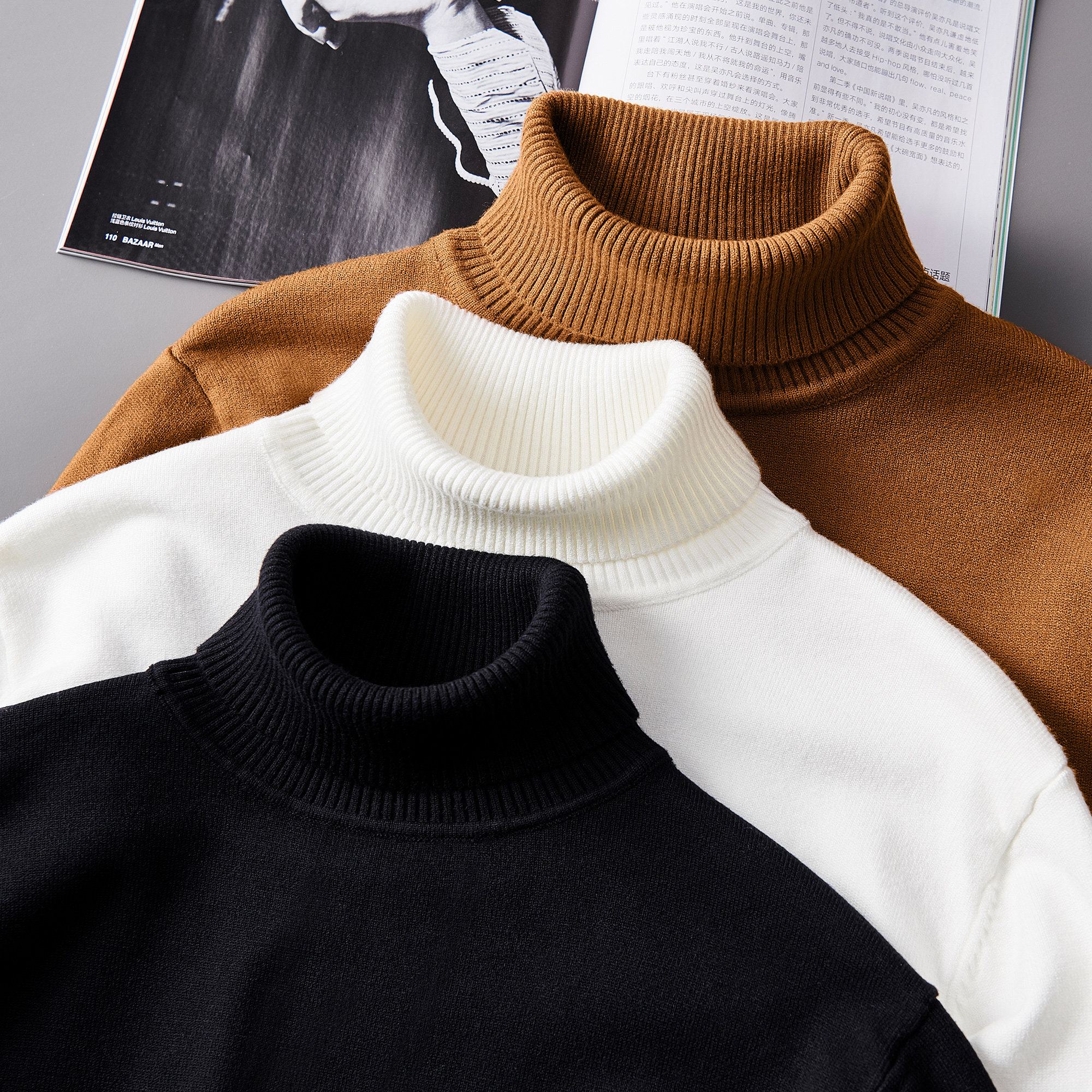 2025年新款秋冬高领毛衣男针织衫打底衫韩版潮流内搭加绒加厚线,男装,针织衫/毛衣,淘宝优惠券,粉丝福利购,淘宝优惠卷
