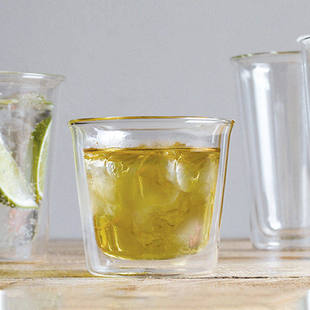 利快日本进口双层隔热透明玻璃杯圆润杯口家用牛奶咖啡喝水杯