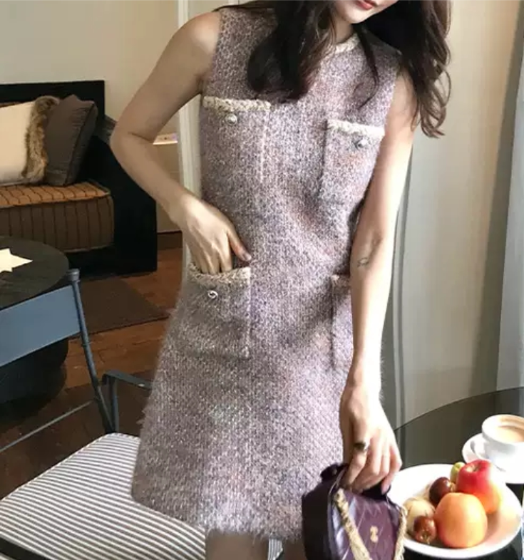 法式高级感名媛时尚小香风无袖连衣裙女气质显瘦粗花呢背心裙