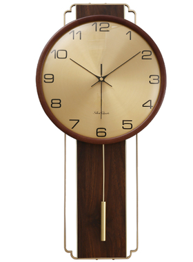 新中式实木轻奢挂钟客厅时尚挂墙静音钟表家用创意大气装饰石英钟