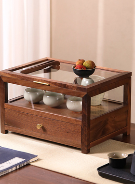 胡桃木茶具收纳柜新中式茶杯茶壶展示柜2025新款实用覆古防尘茶道