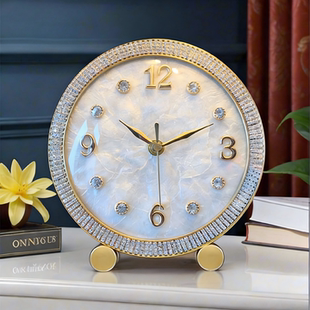 新款高级轻奢贝壳座钟台式客厅桌面时钟表法式装饰摆台式静音摆件