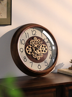 齿轮挂钟2025新款 客厅高级覆古实木钟表创意艺术家用挂表挂墙时钟