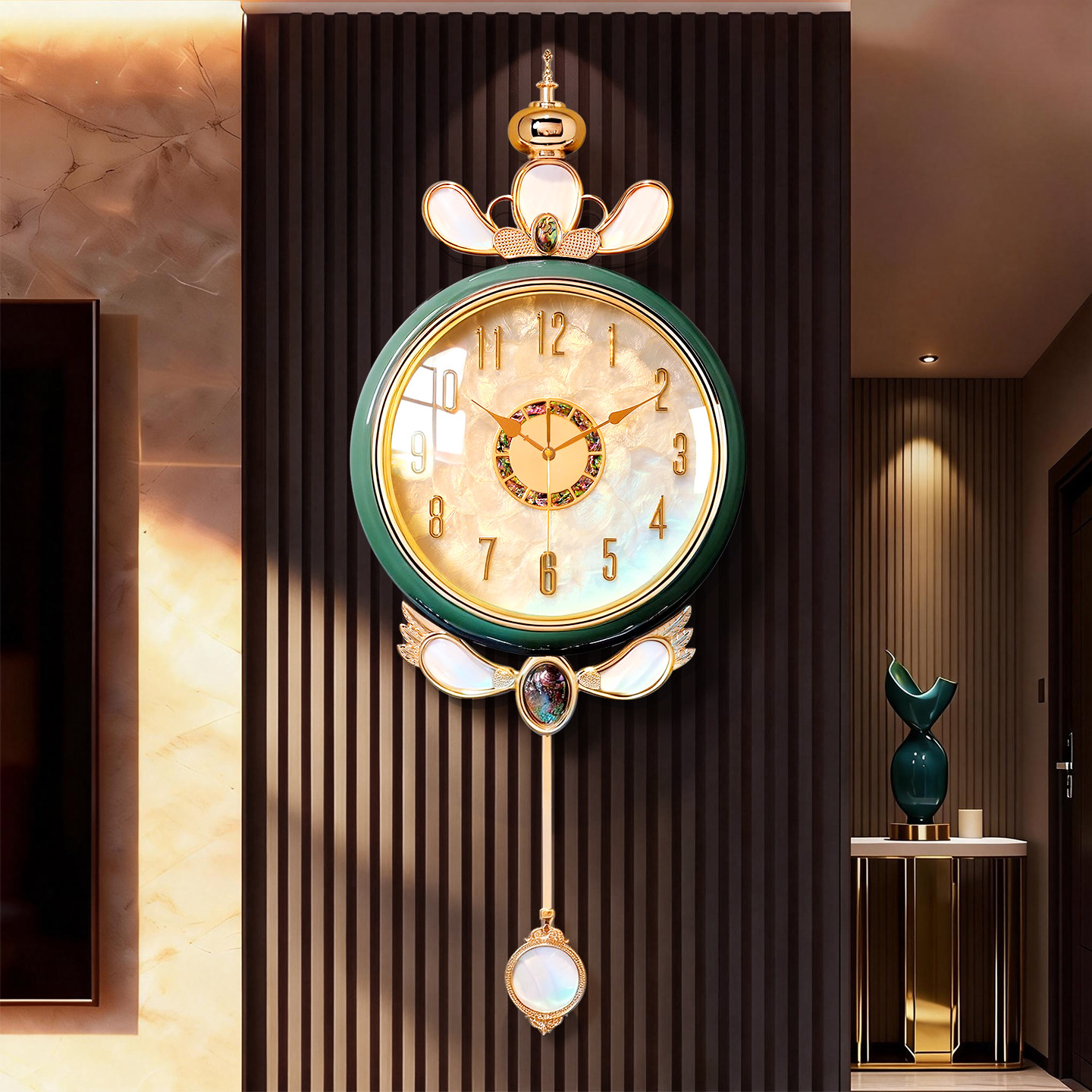 欧式贝壳挂钟轻奢高级客厅高端挂墙钟表时钟2025新款法式创意家用,家居饰品,挂钟,淘宝优惠券,粉丝福利购,淘宝优惠卷