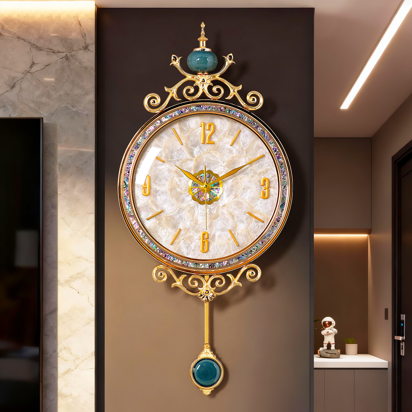 欧式贝壳挂钟轻奢高级客厅高端挂墙钟表时钟2025新款法式创意家用,家居饰品,挂钟,淘宝优惠券,粉丝福利购,淘宝优惠卷