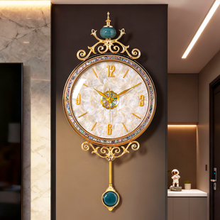 欧式贝壳挂钟轻奢高级客厅高端挂墙钟表时钟2025新款法式创意家用