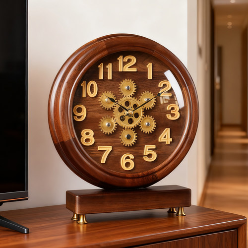 胡桃木实木齿轮机械座钟摆放台式