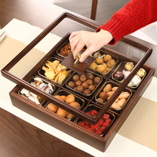 九宫格实木干果盒高端精致高颜值客厅茶几收纳家用水果盘2025新款
