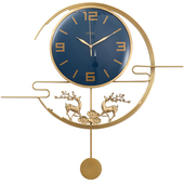 黄铜皮革中式 饰时钟 轻奢挂钟现代简约钟表客厅家用创意艺术大气装