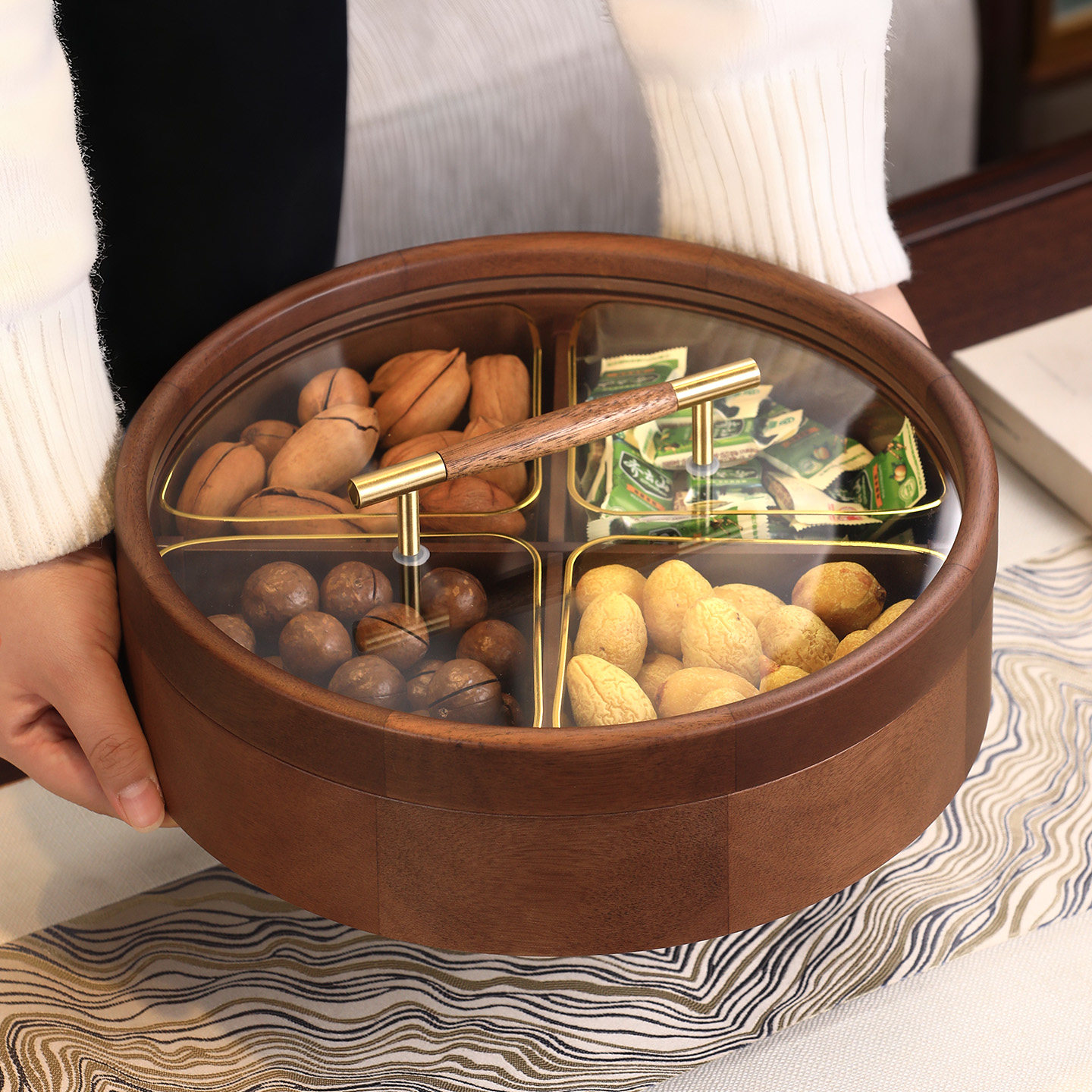 家用高端轻奢实木干果分格盘客厅茶几果盒坚果收纳盒点心糖果零食,家居饰品,果盘/果篓,淘宝优惠券,粉丝福利购,淘宝优惠卷