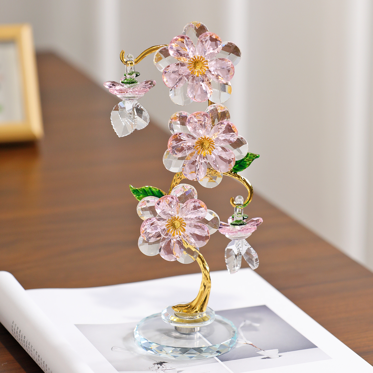 现代轻奢花朵摆件客厅高档高级感玄关创意玻璃家居装饰艺术工艺品