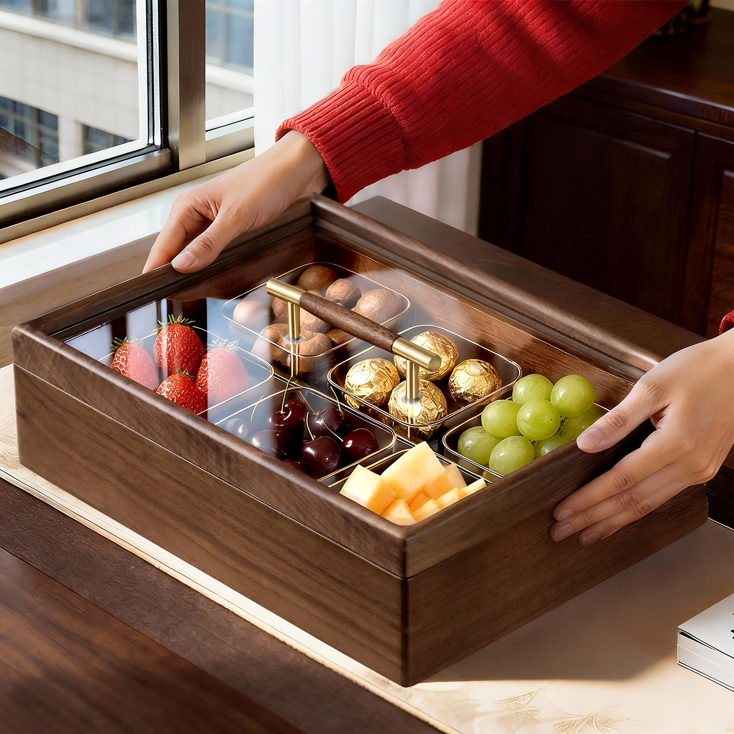 胡桃木干果盒高端水果盘客厅茶几家用精致零食坚果糖果收纳盒2025,餐饮具,果盆/果盘/果篮,淘宝优惠券,粉丝福利购,淘宝优惠卷