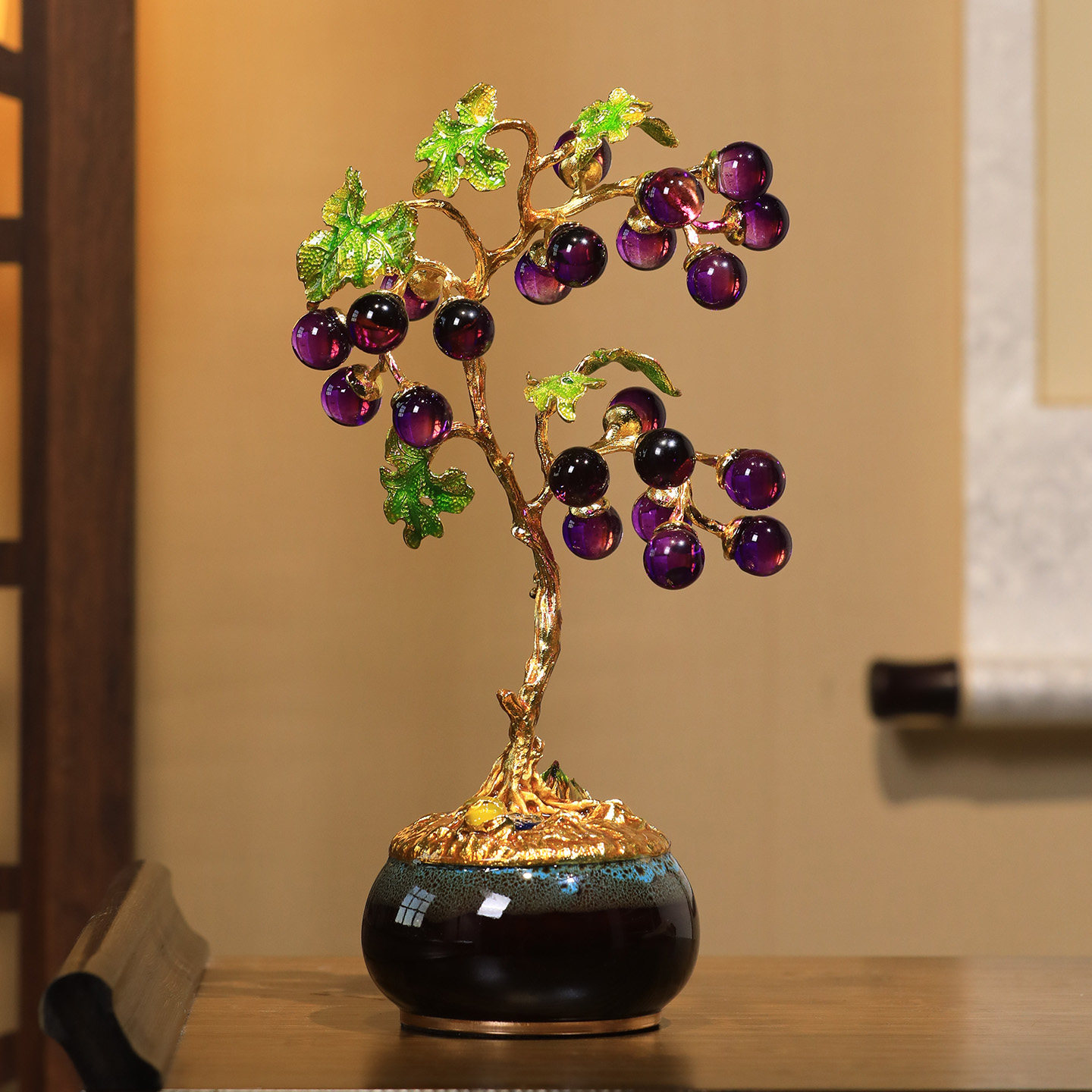 发财树摆件客厅轻奢高档高级感高端电视柜入户玄关装饰乔迁工艺品