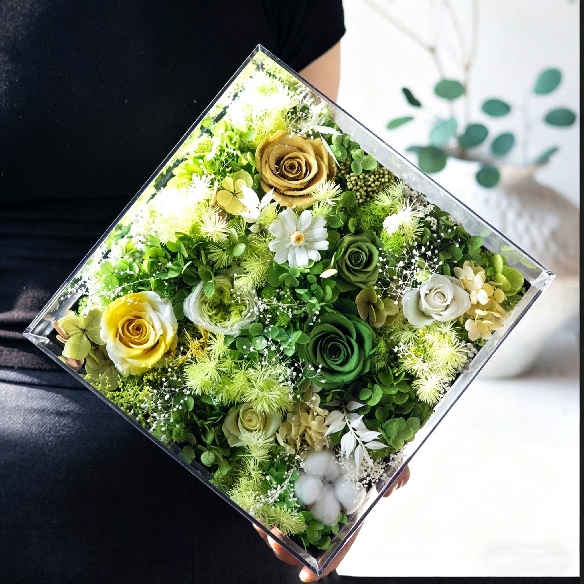 永生花礼盒玫瑰保鲜花透明亚克力花盒情人节送女友生日礼物真花