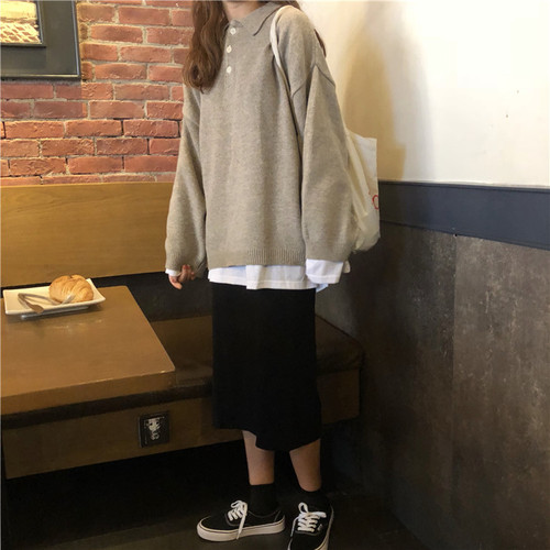 Real-price Korean version of small Lapel loose Pullover Sweater