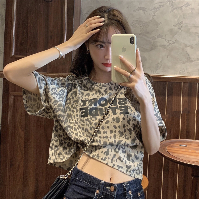 Real price foreign leopard print short sleeve T-shirt