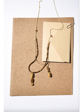 辛芷蕾meaxurement每述虎眼石红玛瑙双吊坠可调节多戴法项链原创