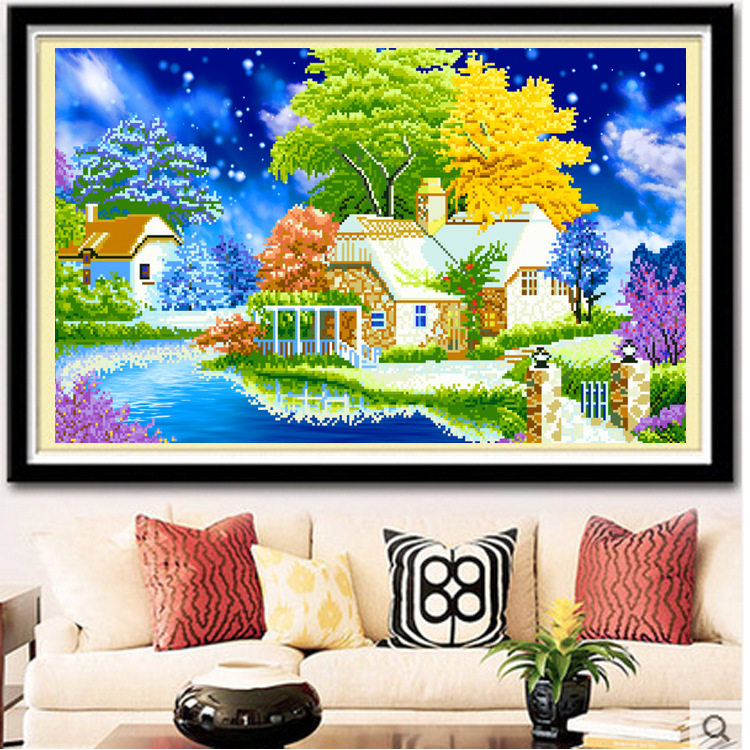 5d魔方钻石画圆钻悠然小居钻石画套件贴钻十字绣印花卧室风景