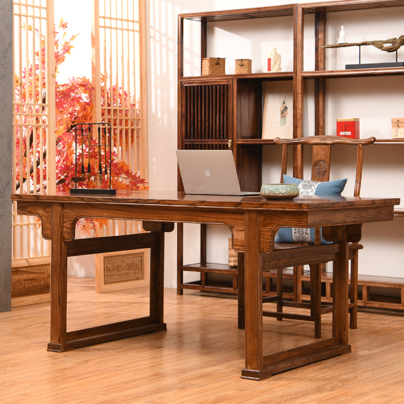 新中式老榆木实木禅意书桌书房画案书法桌绘画国学桌写字台办公桌
