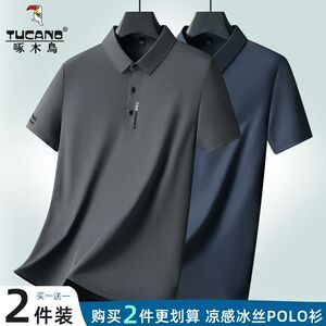 啄木鸟短袖T恤男士2025夏季新款宽松百搭薄款商务休闲polo衫男