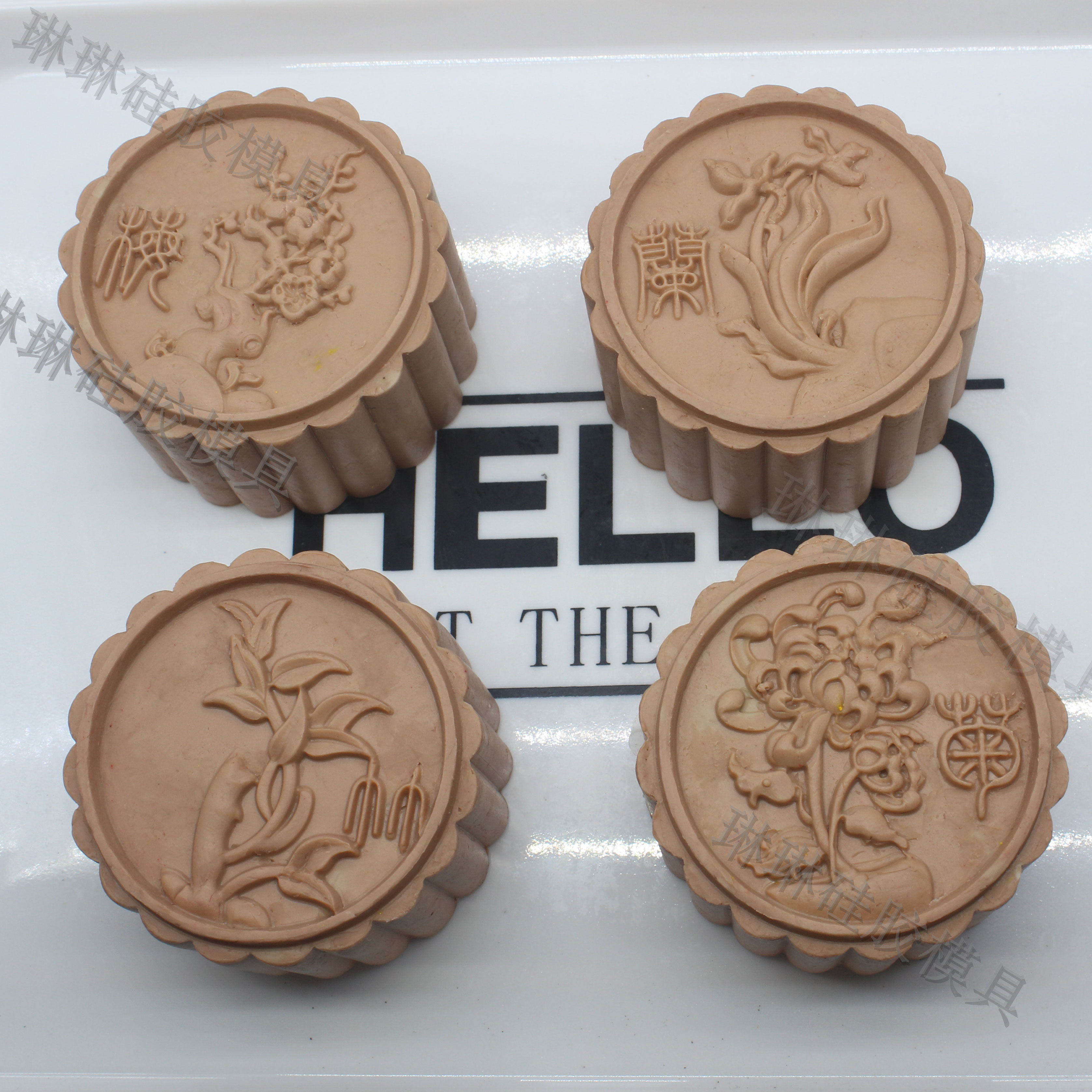 原版梅兰竹菊冰皮  慕斯蛋糕奶黄 绿豆糕月饼硅胶模具 巧克力模具