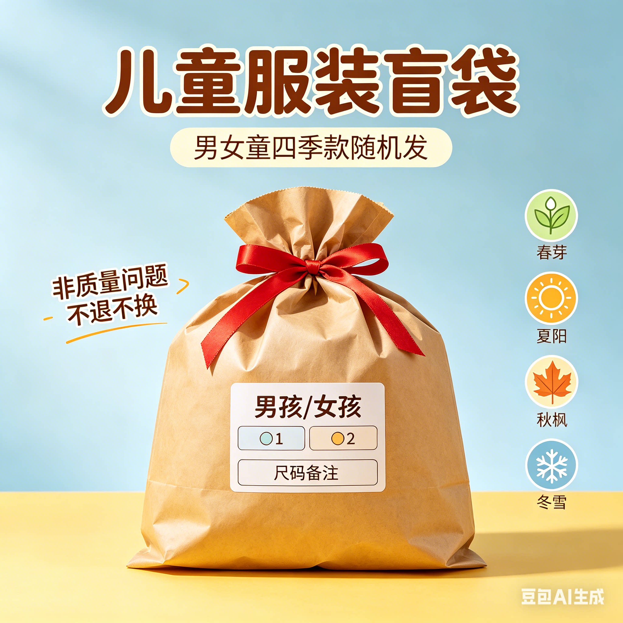 品牌童装限量盲盒福袋男女儿童纯棉短袖t恤款式随机尺码可选