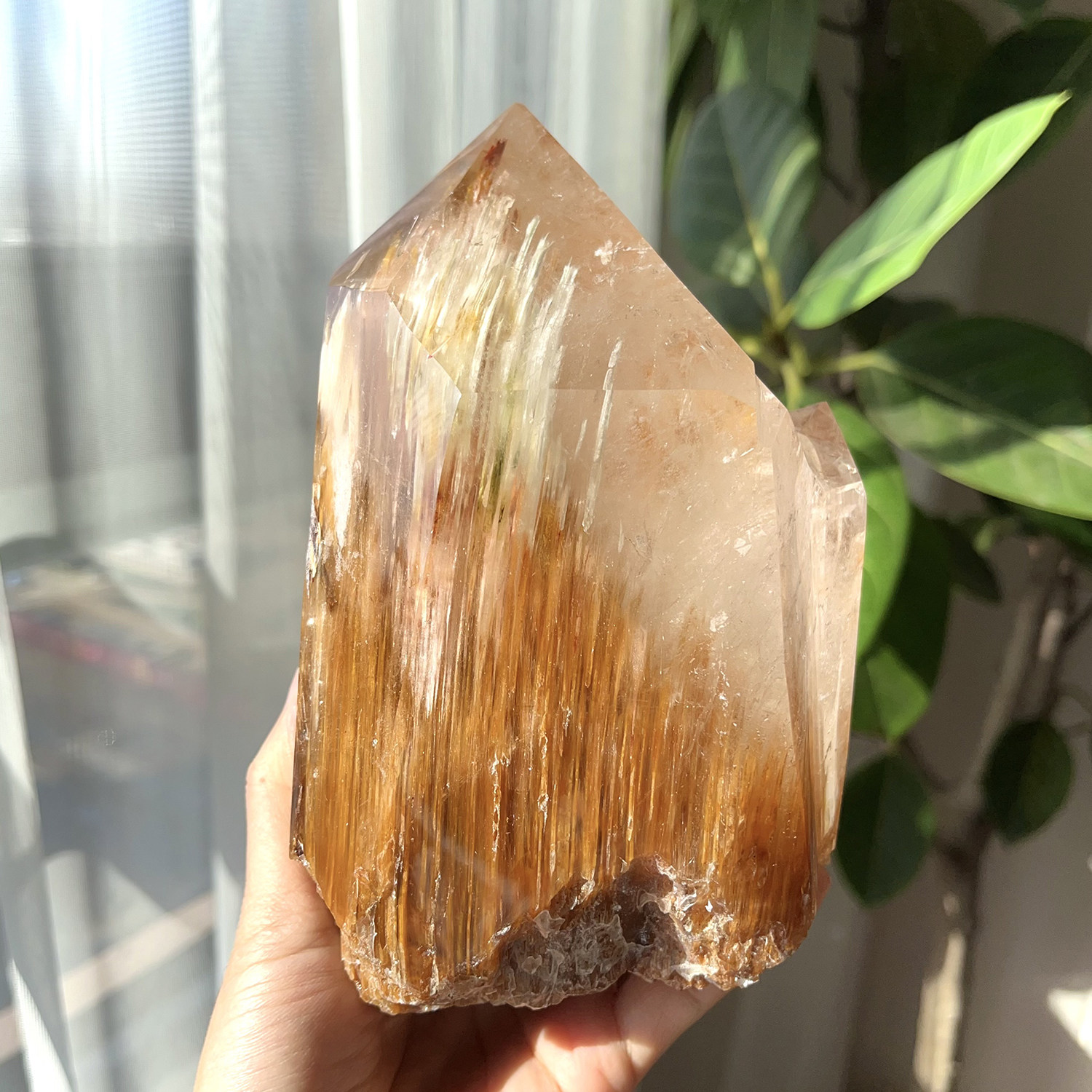 天然精品红黄兔毛柱子顺发千层纹理晶体透黄兔毛原石摆件一物一图
