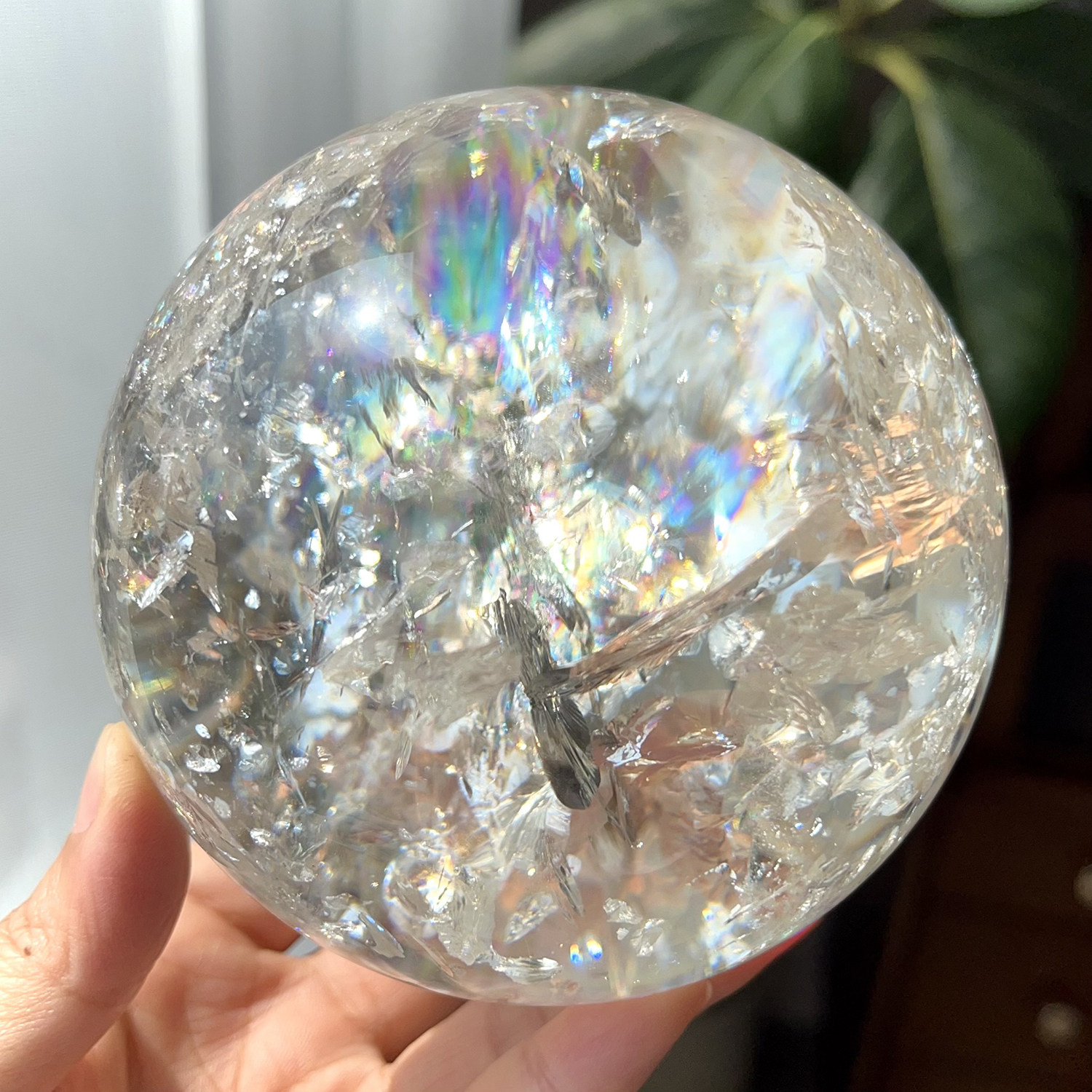 天然喜马白水晶彩虹球钻石花瓣火彩阿赛球10cm高频水晶球一物一图
