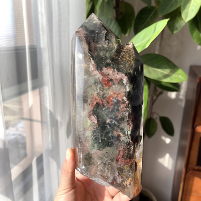 天然巴西绿幽灵柱摆件