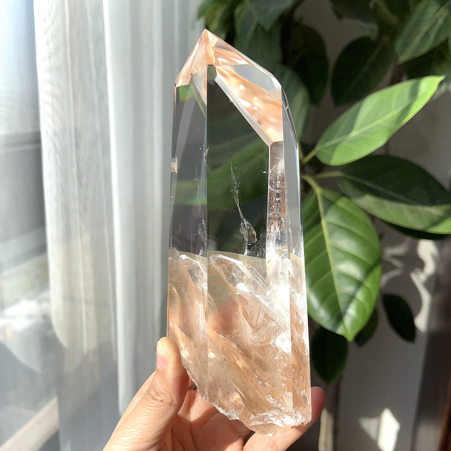 天然白水晶柱子晶中晶摆件