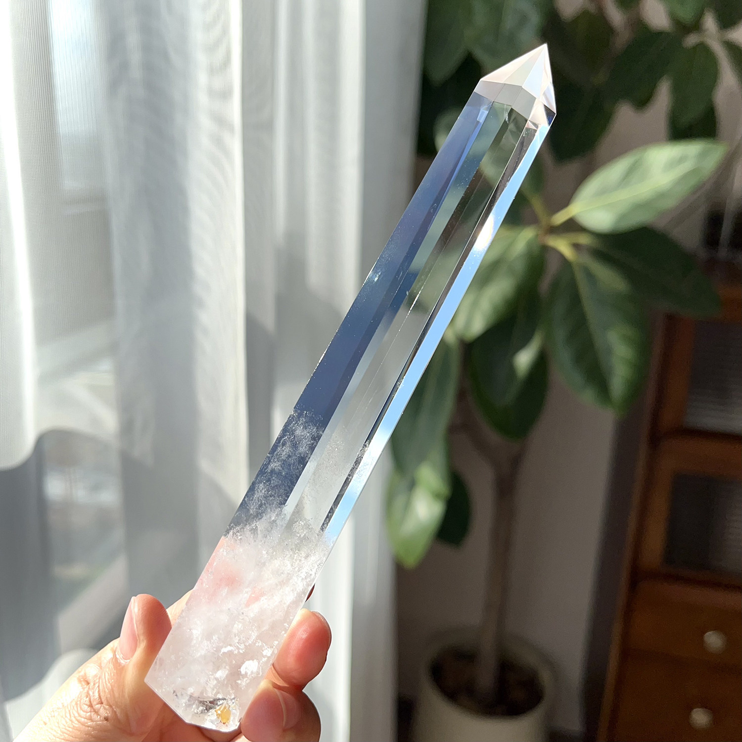 天然白水晶柱单尖柱摆件
