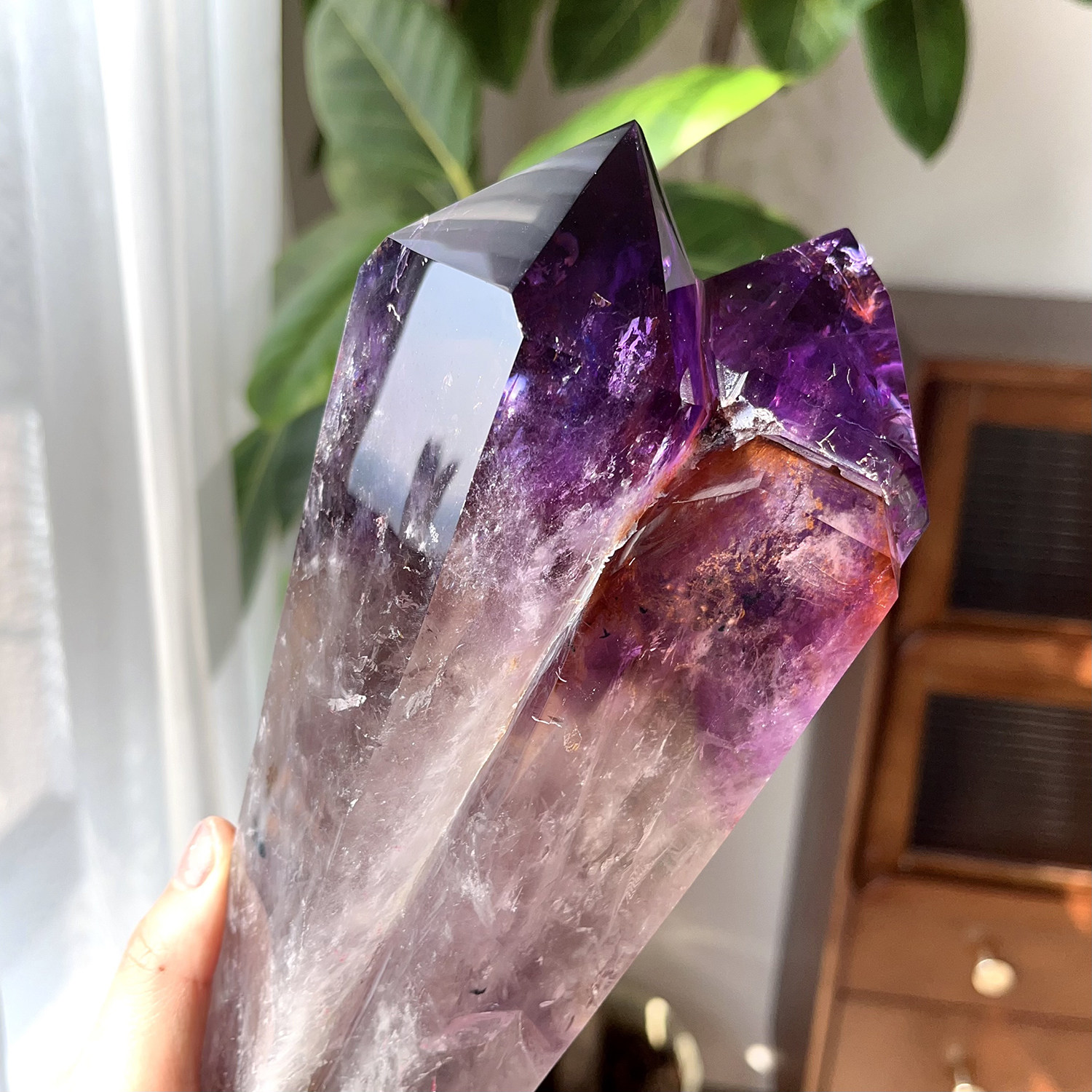 天然紫水晶权杖双尖柱摆件