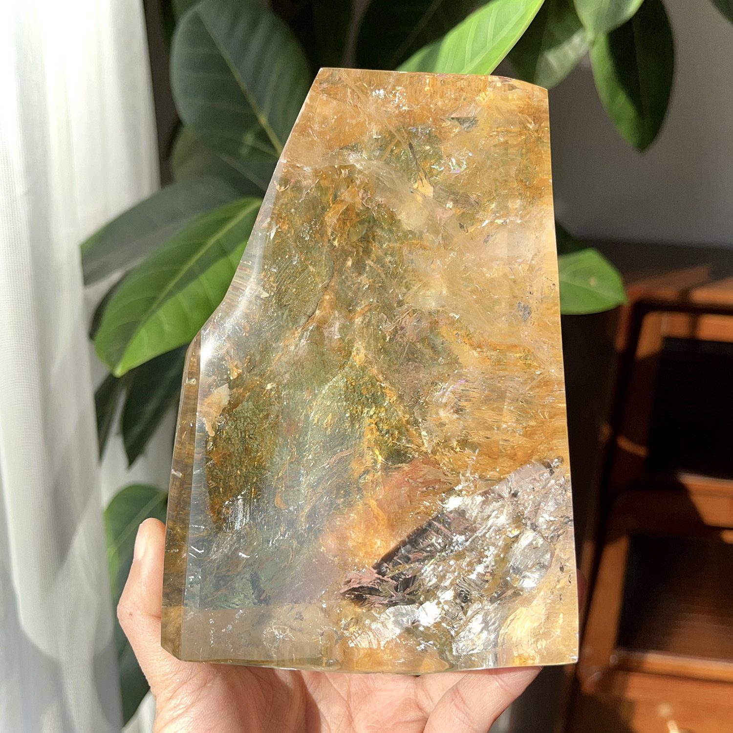 天然精品白水晶黄胶花随形