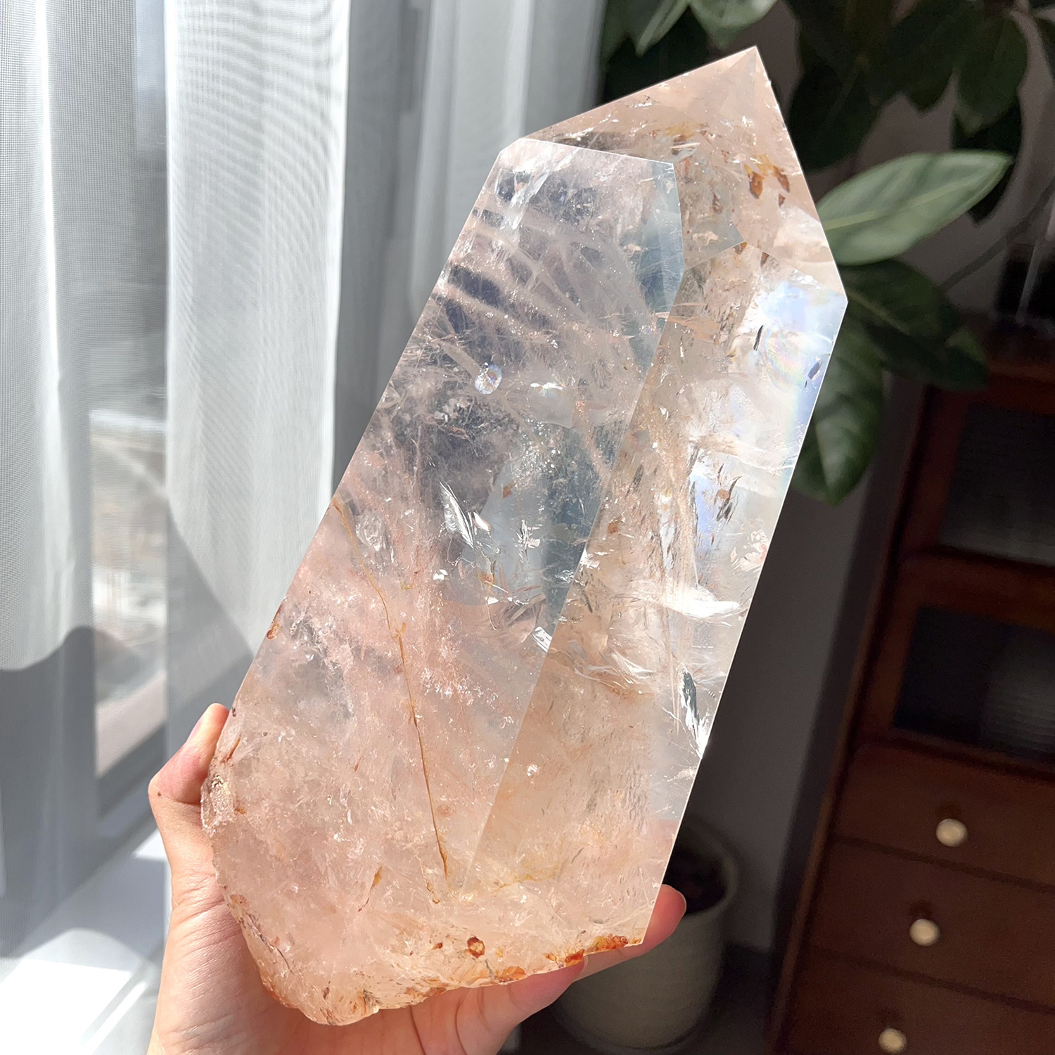 天然喜马粉阿赛柱子摆件