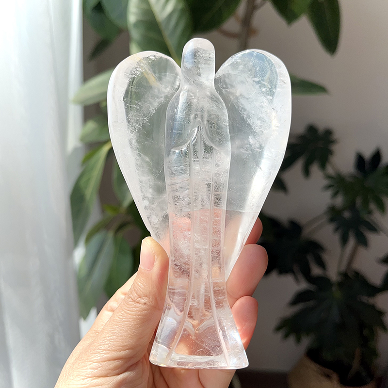 天然白水晶天使能量摆件