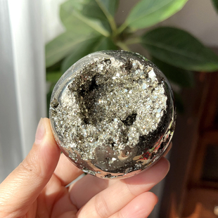 天然秘鲁黄铜矿黄铁矿球愚人金Pyrite晶牙闪水晶球6.2cm一物一图