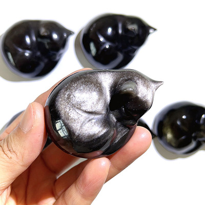 天然银曜石金曜石睡猫
