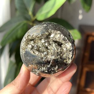 天然秘鲁黄铜矿黄铁矿球愚人金Pyrite晶牙闪水晶球6cm一物一图