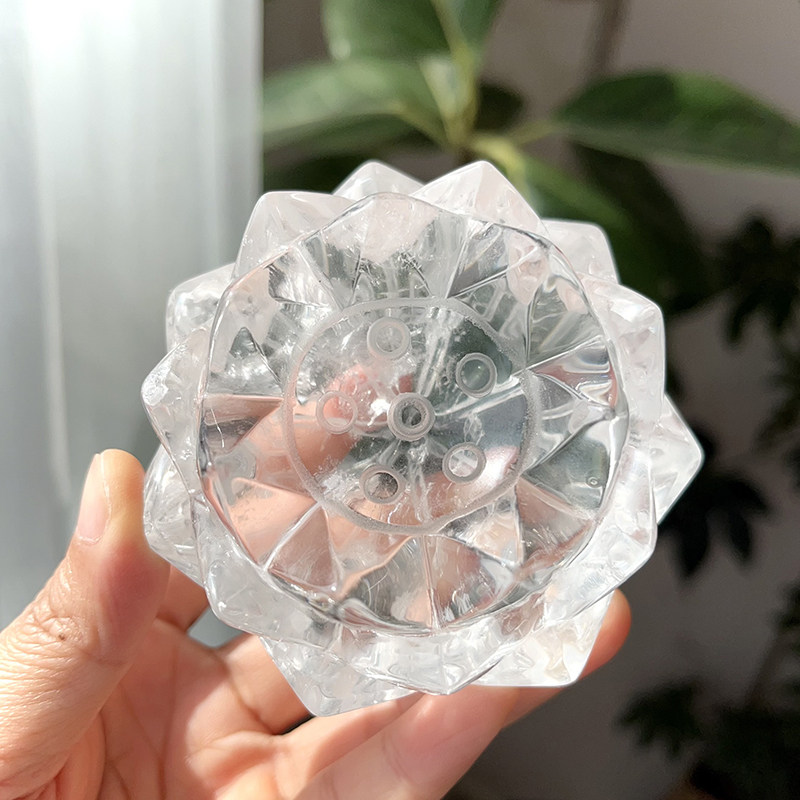 天然巴西白水晶莲花摆件