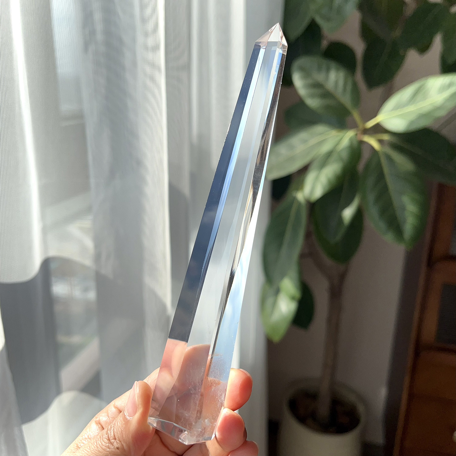 天然白水晶柱单尖柱摆件