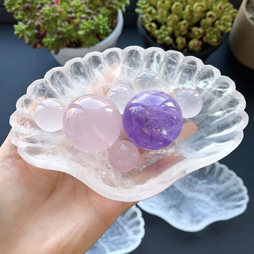 天然白水晶贝壳碗造型可爱
