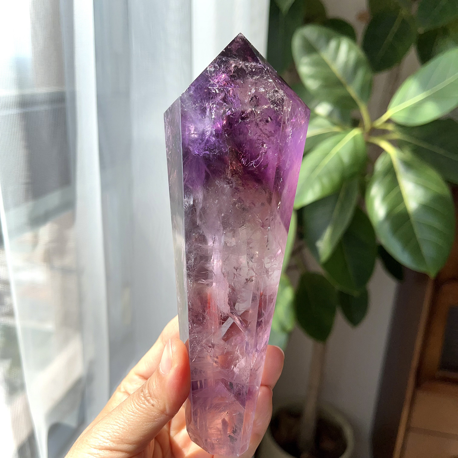 天然紫水晶权杖单尖柱