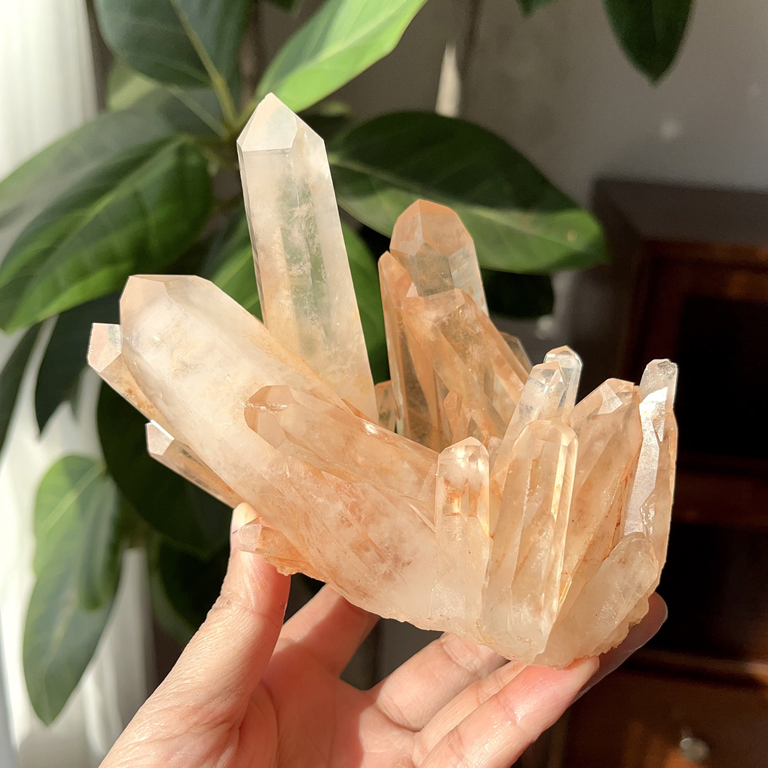 天然红水晶消磁晶簇摆件
