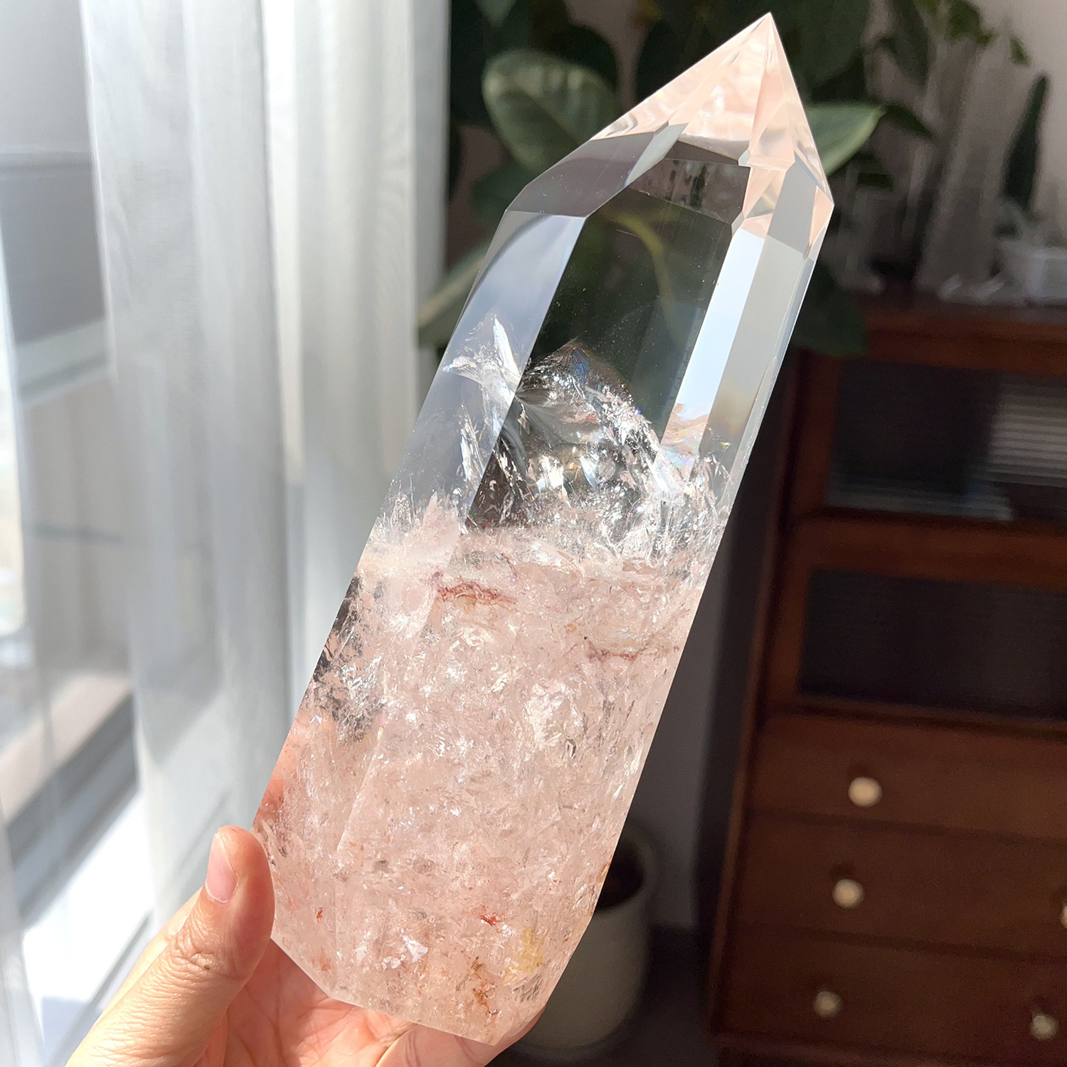 天然喜马粉阿赛柱子摆件