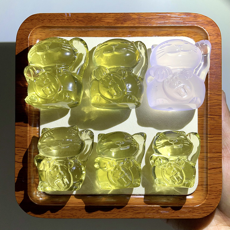 天然巴西黄水晶粉晶招财猫摆件