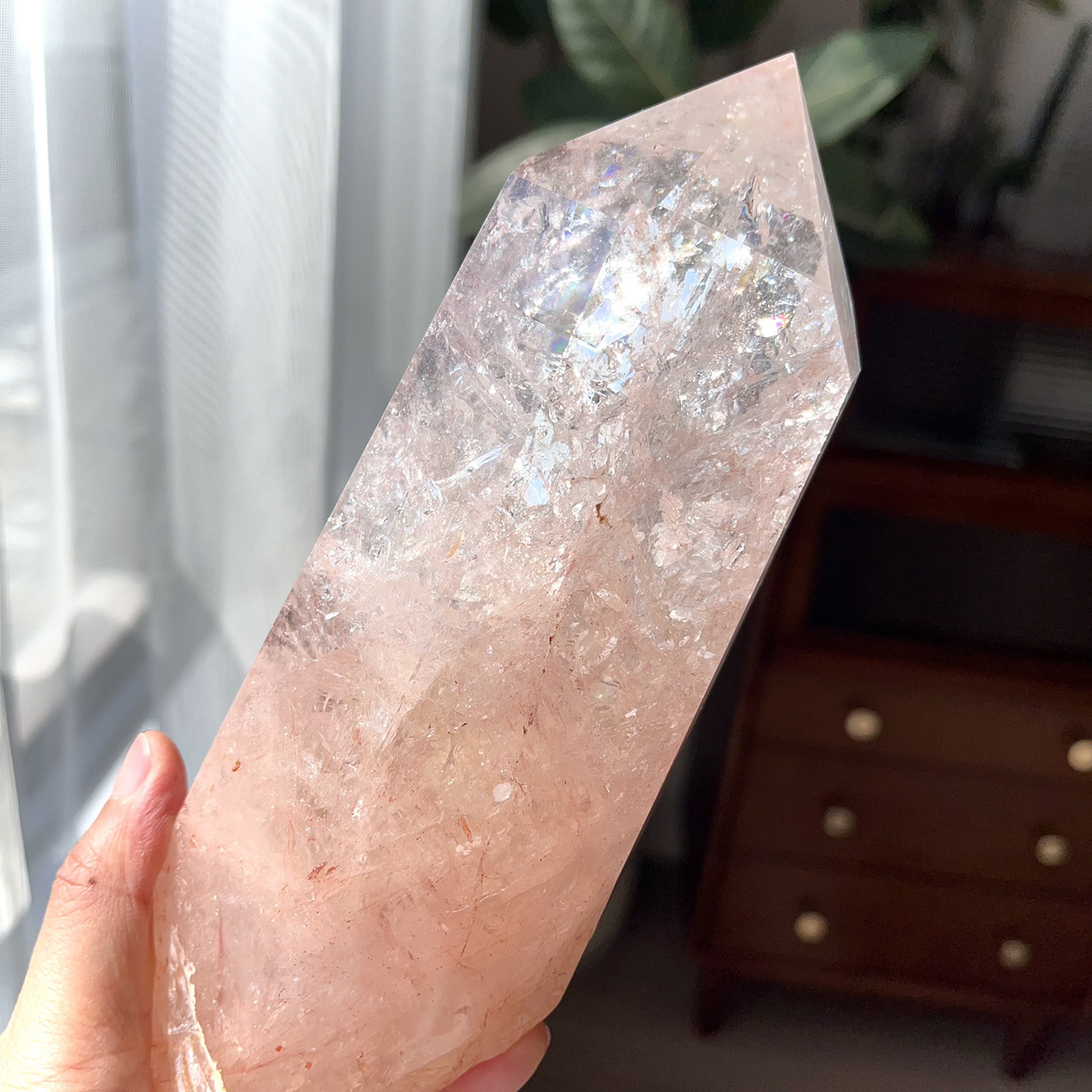 天然喜马粉阿赛柱子摆件